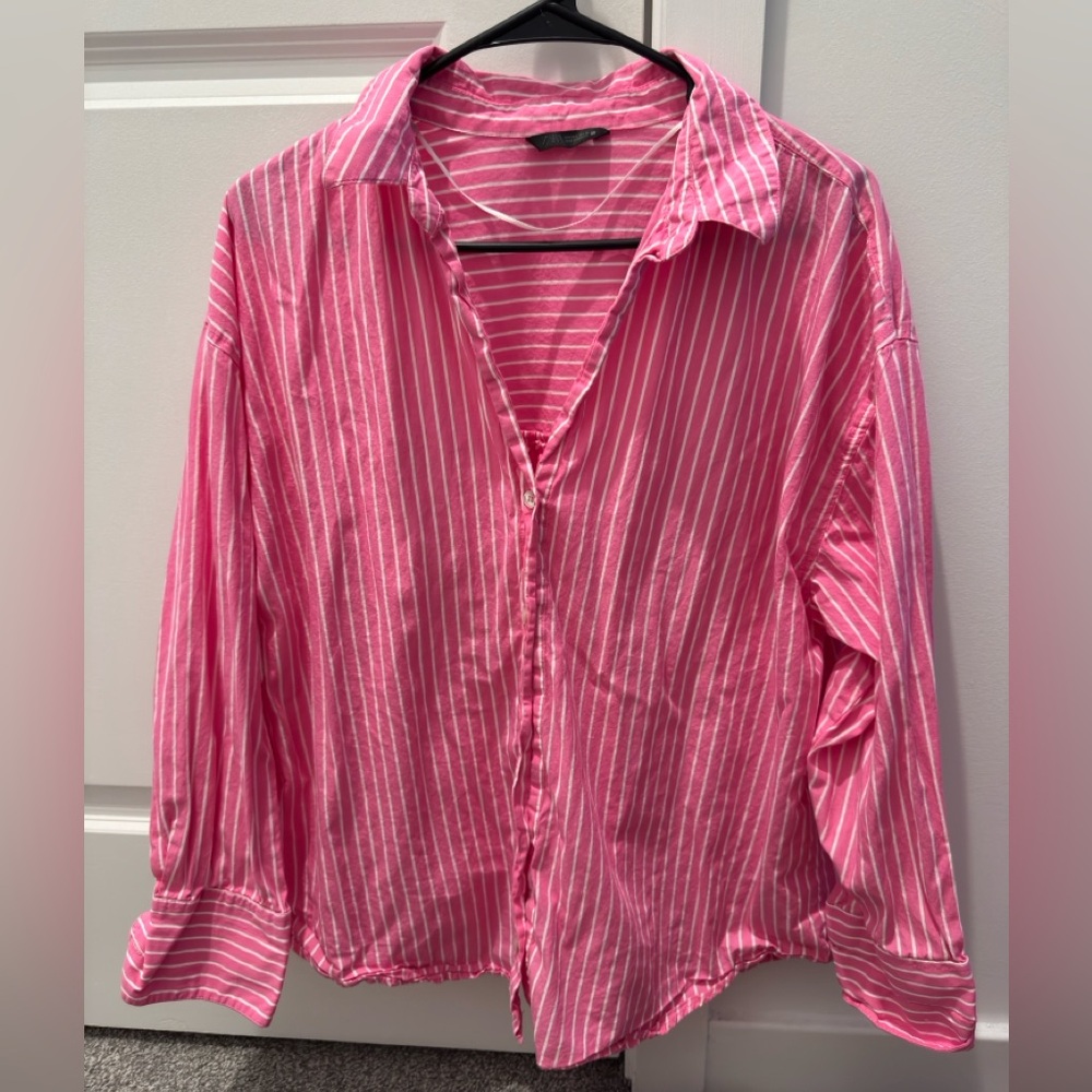 Zara Pink and White Striped Shirt